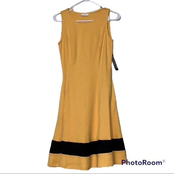 New York & Company | Dresses | New York Company Womens Xsmall Dress Gold  Mustard Black Charlie Brown Stripe | Poshmark